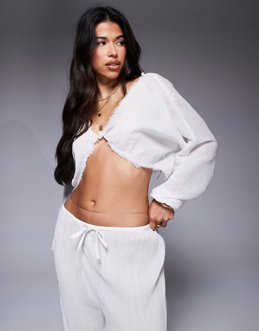 ASOS DESIGN Mira cotton crinkle twist front beach top in white | ASOS (Global)