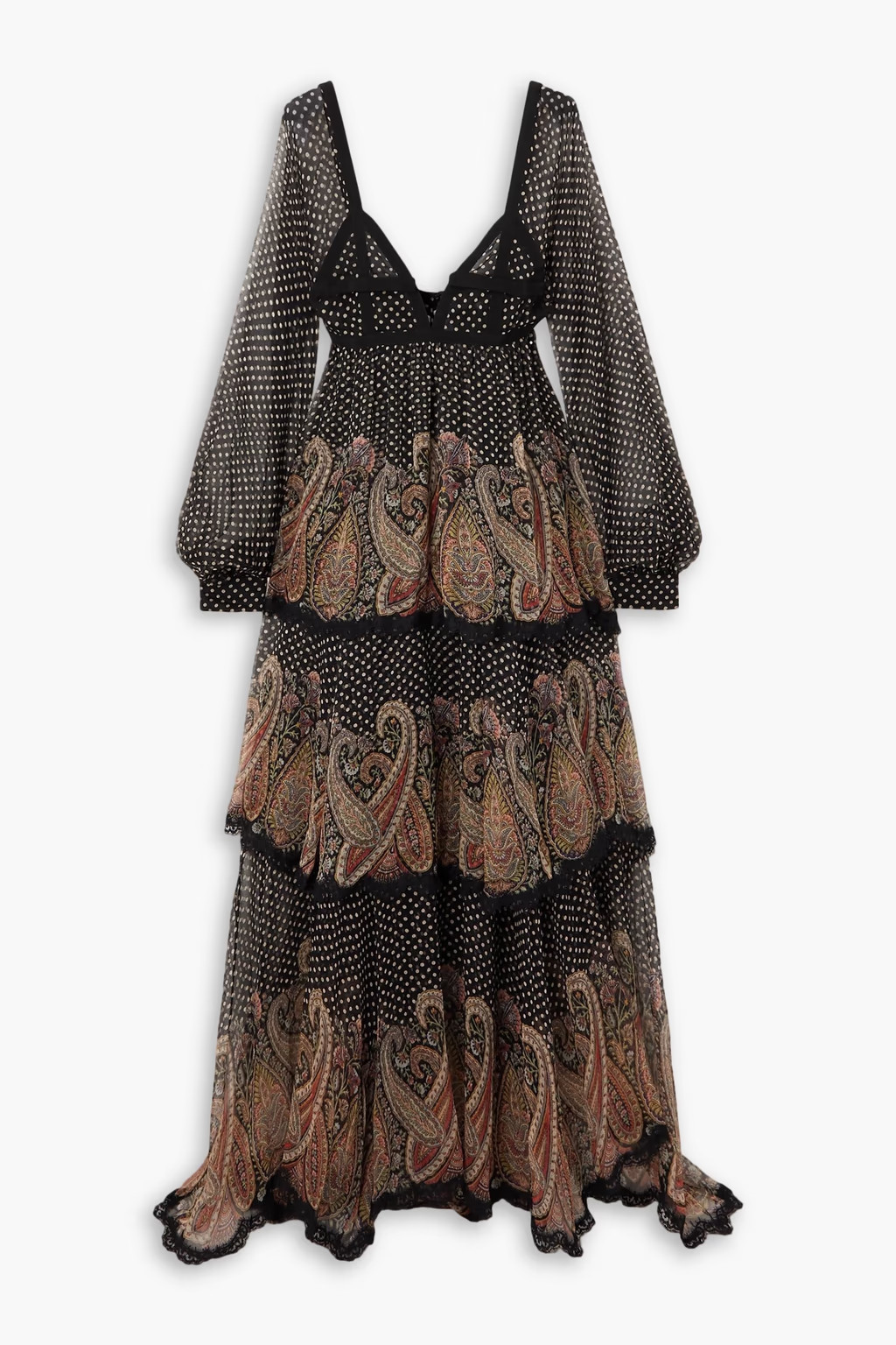 Lace-trimmed printed silk-chiffon maxi dress - black - One Size | The Outnet (US and CA)