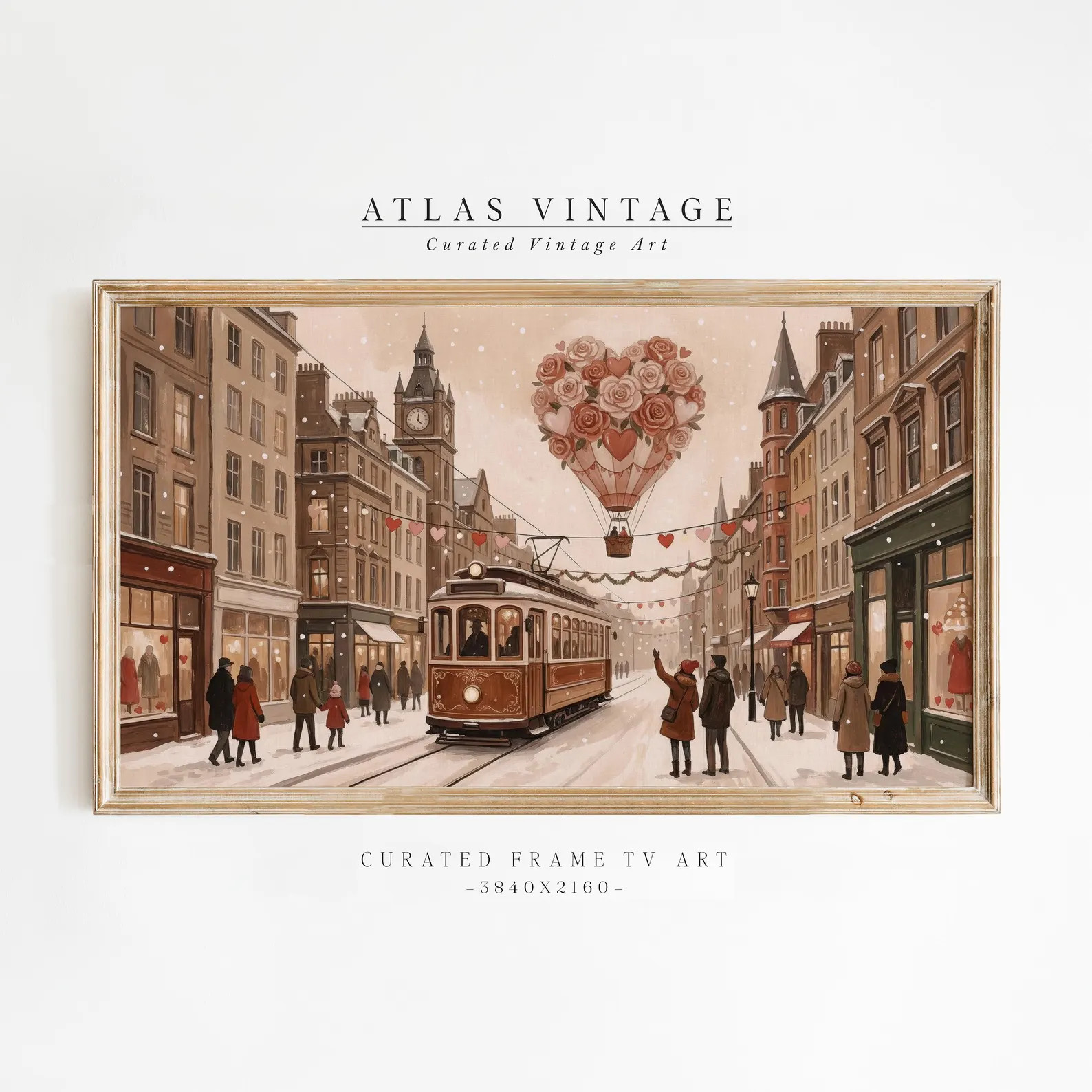 Valentine Red Tram Samsung Frame Tv Art, Romantic Winter Love City Illustration - Etsy | Etsy (US)