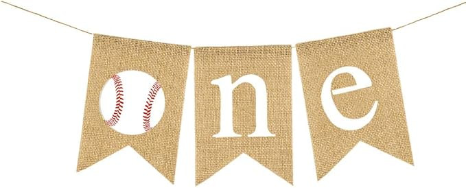 Rainlemon Jute Burlap Baseball One Banner Rustic Boy Girl 1st Birthday Party Highchair Decoraiton | Amazon (US)