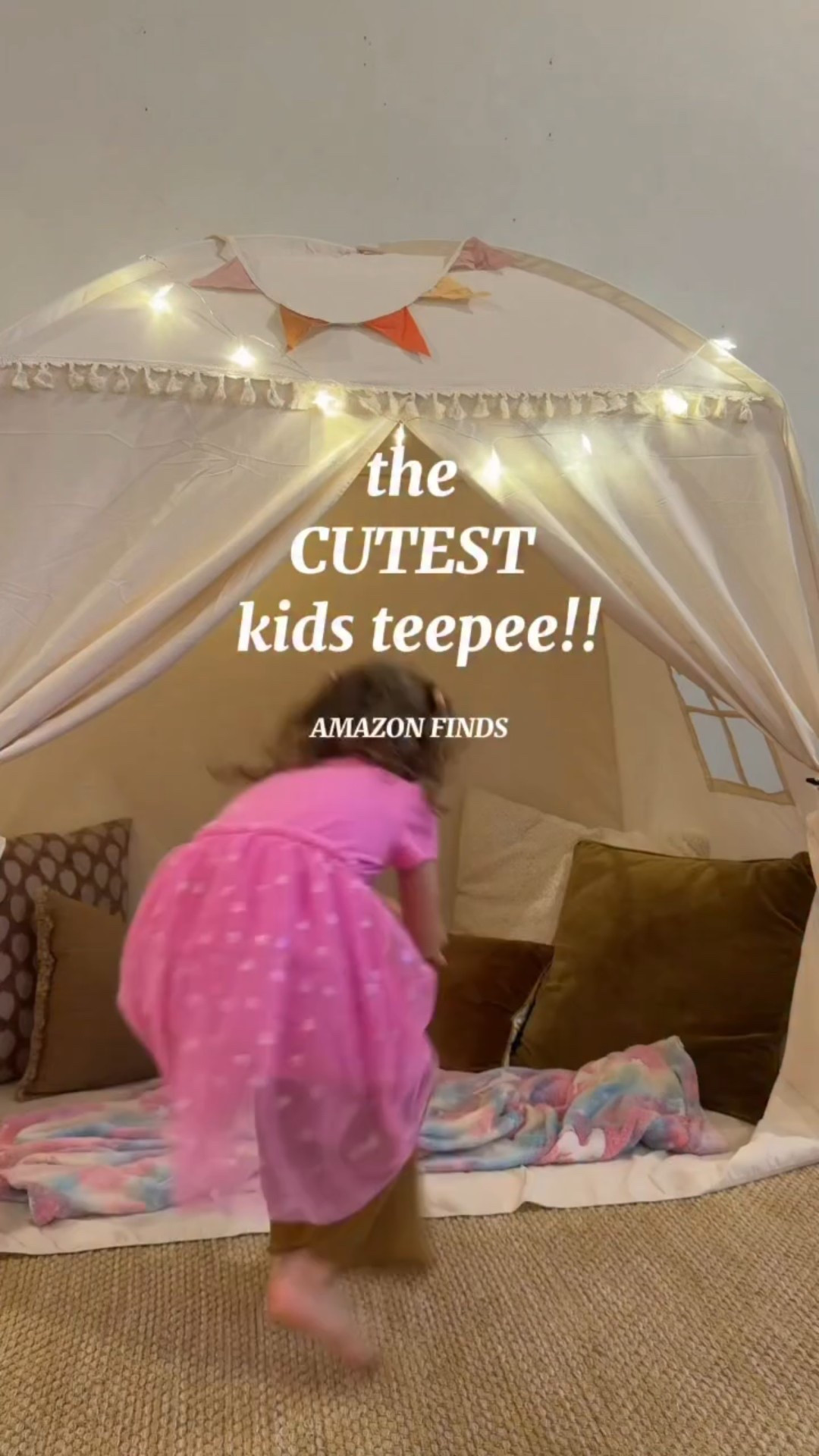 How CUTE is this kids teepee on Amazon!! 😍 COMMENT “FUN” for the links to this one- VERY easy to assemble and the kids have fun allll day long decorating and playing in this little tent!! Perfect for those cold & rainy days in the house!!!🥰 ⛺️amazonkidstoys #rainydays