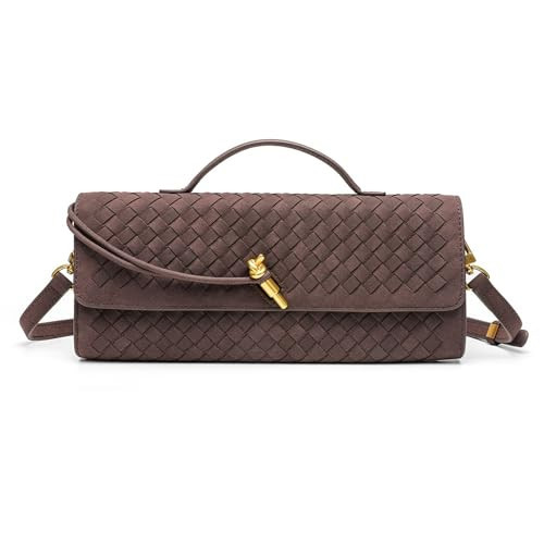 Suede Woven Clutch Purse for Women Designer Hand-woven Crossbody Bag Trendy Shoulder Handbag Evening Bags Coffee | Amazon (US)