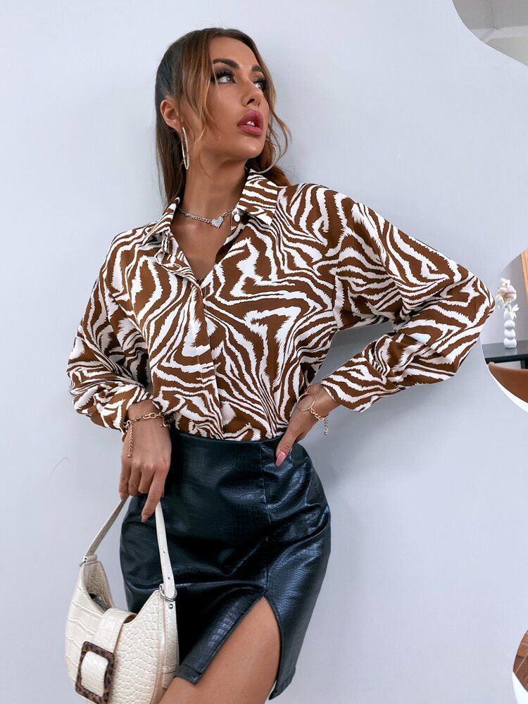 Drop Shoulder Zebra Stripe Blouse | SHEIN