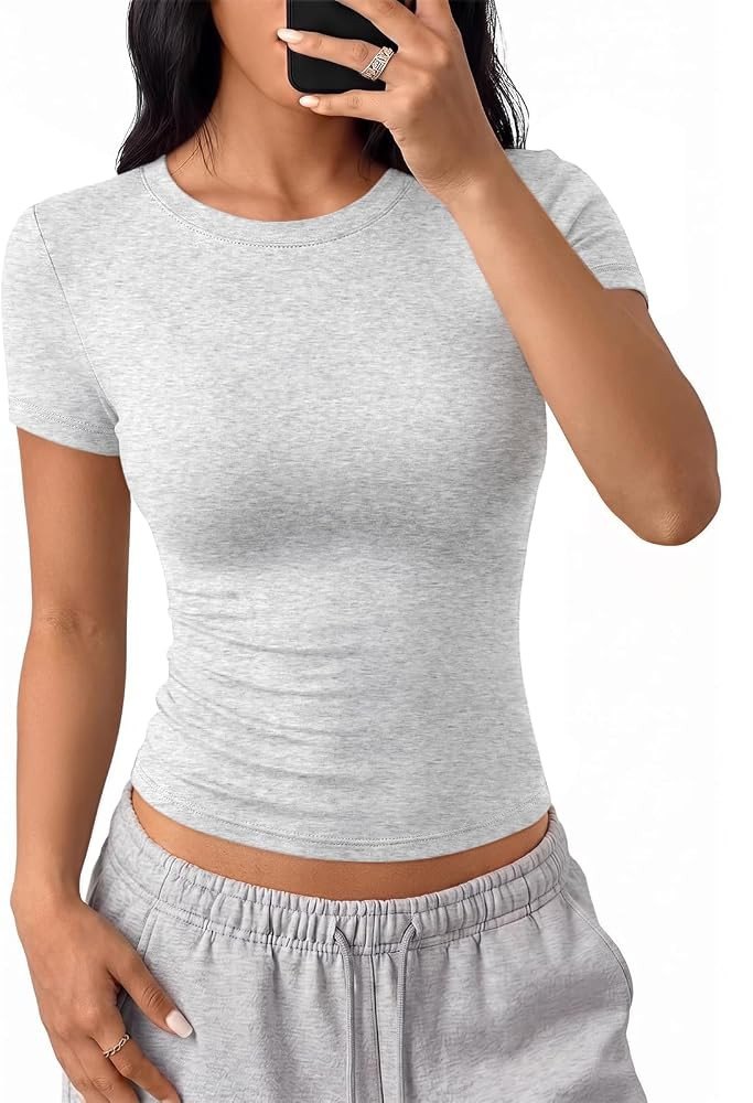 Trendy Queen Womens Cotton Short Sleeve Shirts Summer Crop Tops | Amazon (US)