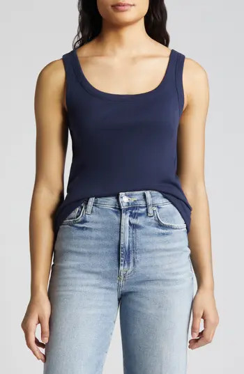 Caslon® Cotton Tank in Navy Blazer at Nordstrom Rack, Size X-Large | Nordstrom Rack