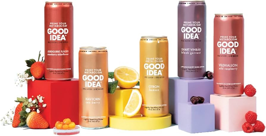 GOOD IDEA - Functional Sparkling Water - 5 Flavors - Primes Metabolism, Balances Blood Sugar - Ca... | Amazon (US)