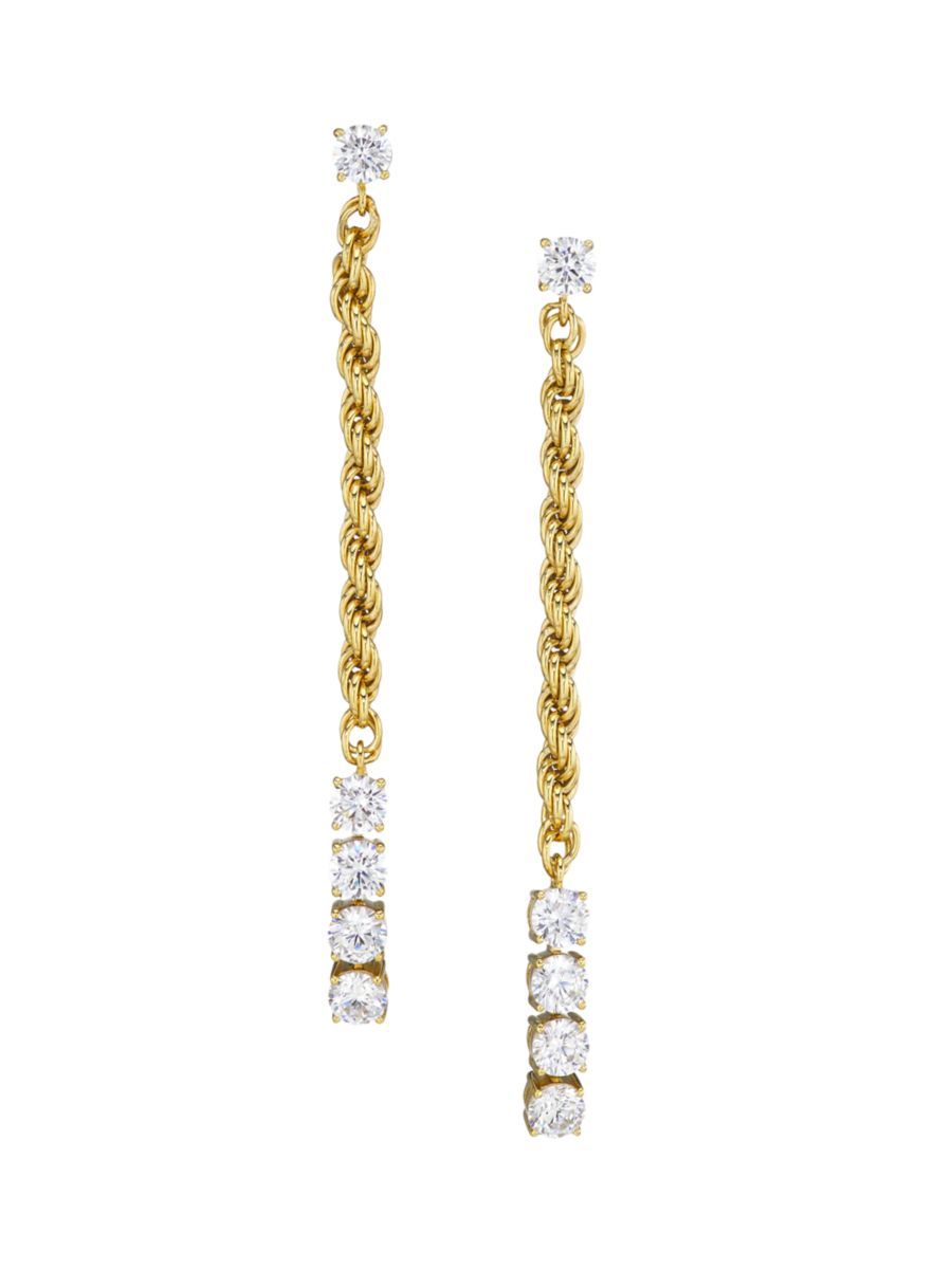 Adriana Orsini Twist 18K Gold-Plated &amp; Cubic Zirconia Rope Chain Drop Earrings | Saks Fifth Avenue