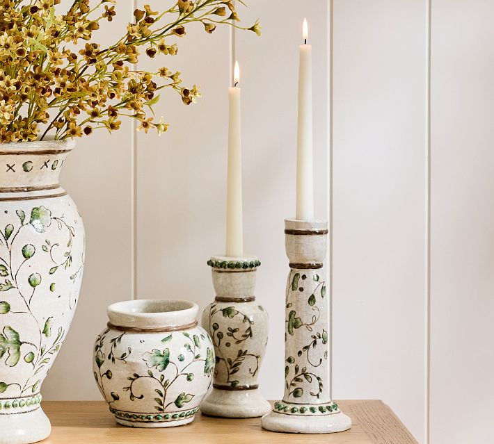 Green Floral Candle Holder | Pottery Barn (US)