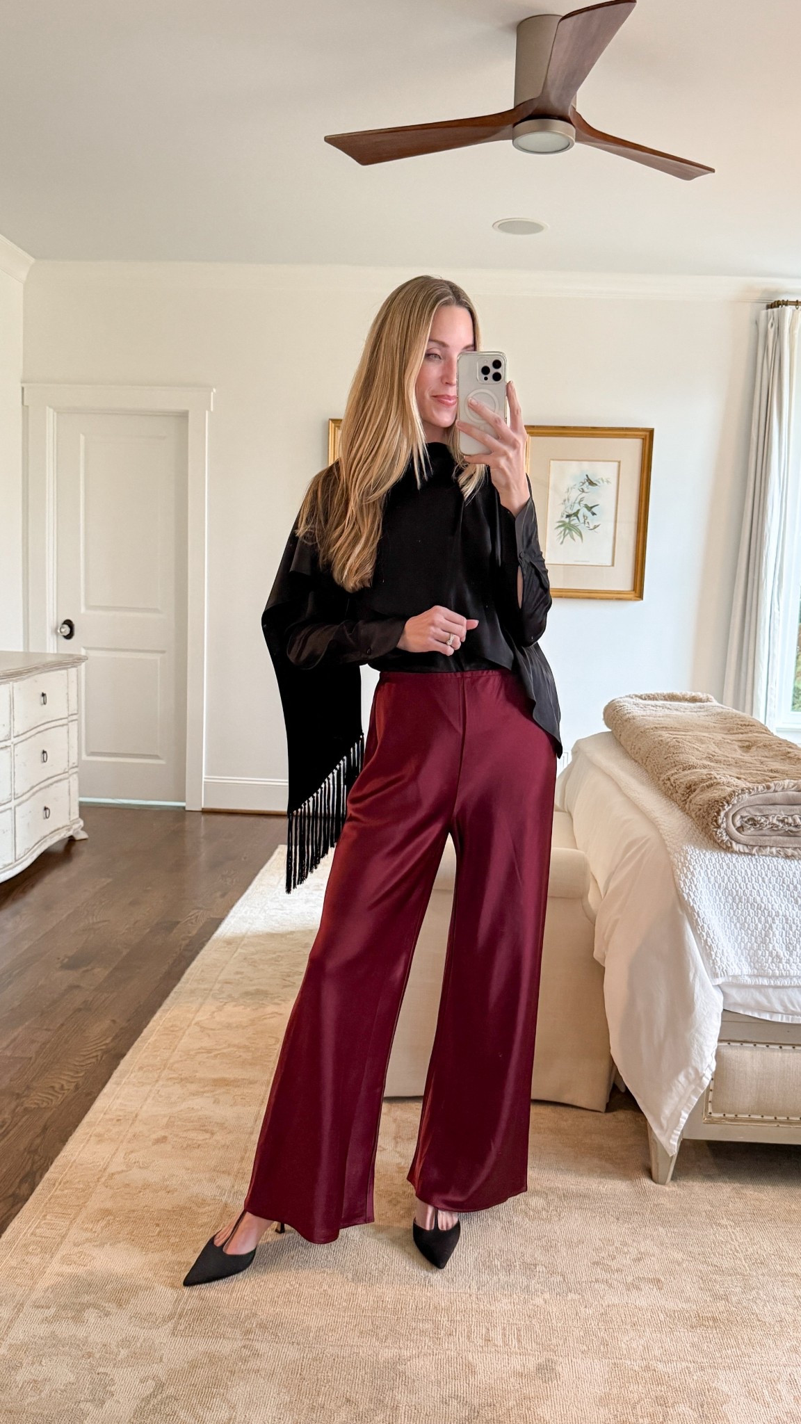 Satin pants 25% off! Limited sizing at Bloomingdales, so linking them elsewhere and similar for less. Wearing S. Top size 0 (similar for less linked). Heels TTS. Clutch is old Soeur—similar linked!

Holiday party outfit, red pants, holiday red, holiday outfit, holiday style, Christmas outfit, Christmas Eve outfit, Christmas outfits, festive outfits, festive style

#LTKSaleAlert #LTKHoliday #LTKSeasonal