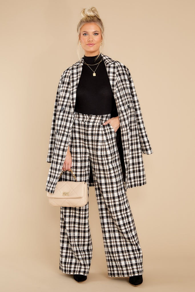 Classically Chic Black And White Plaid Coat | Red Dress 