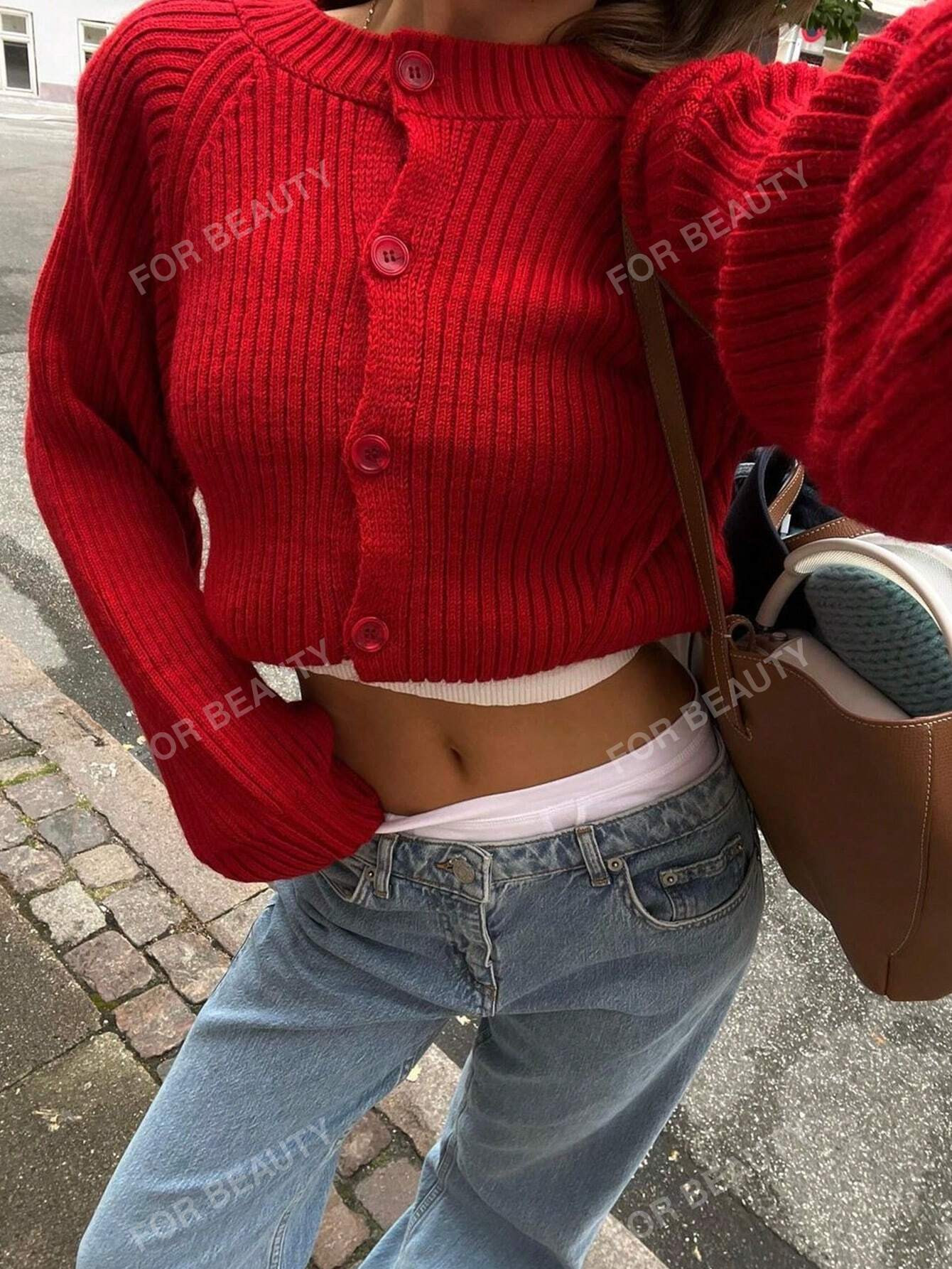 Women Casual Round Neck Button Up Knit Cardigan,Ladies Spring/Fall Casual Button,Rib-Knit Drop Sh... | SHEIN