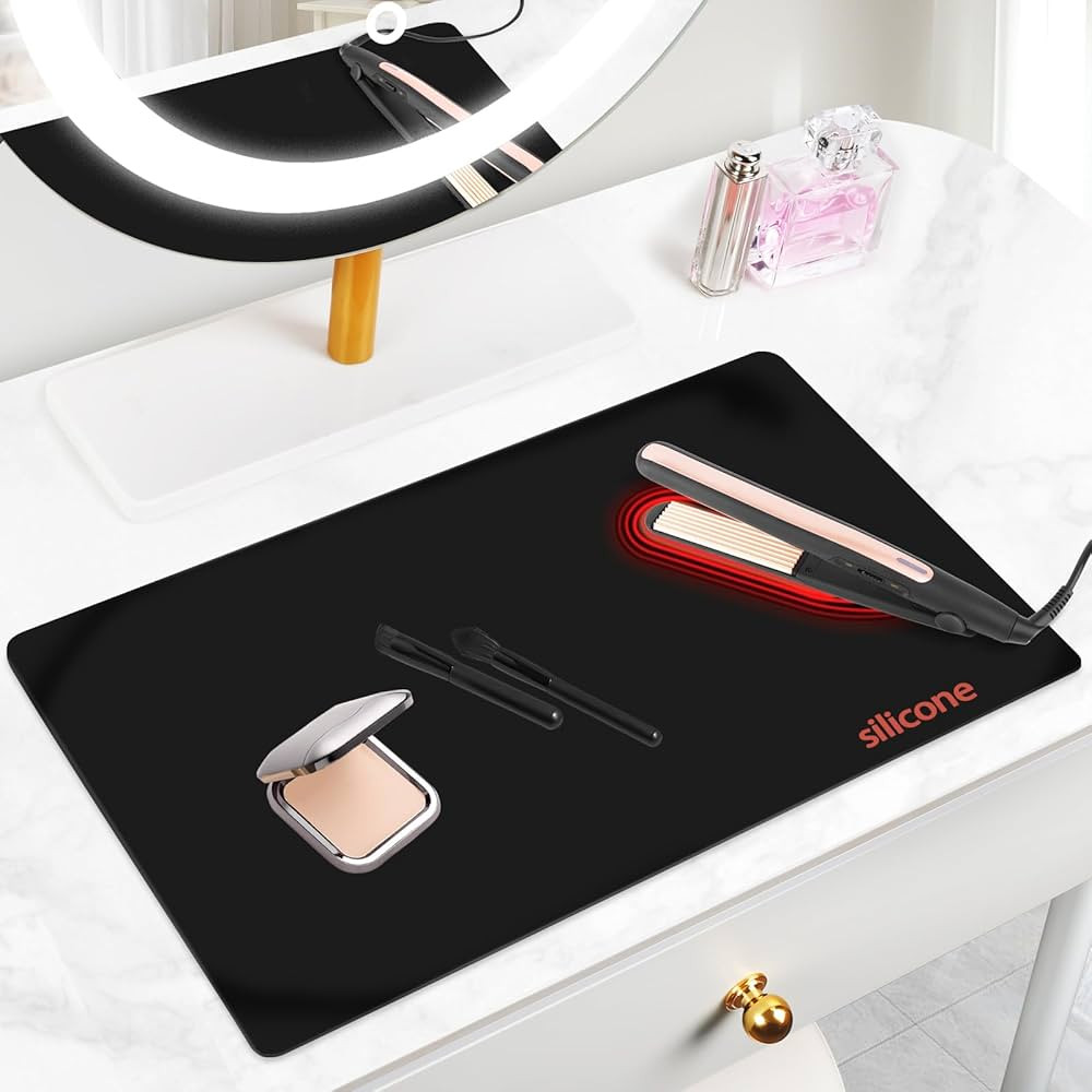 Silicone Makeup Mat for Vanity, 21.7" x 11.8" Heat Resistant Vanity Mat, Easy to Clean & Waterpro... | Amazon (US)
