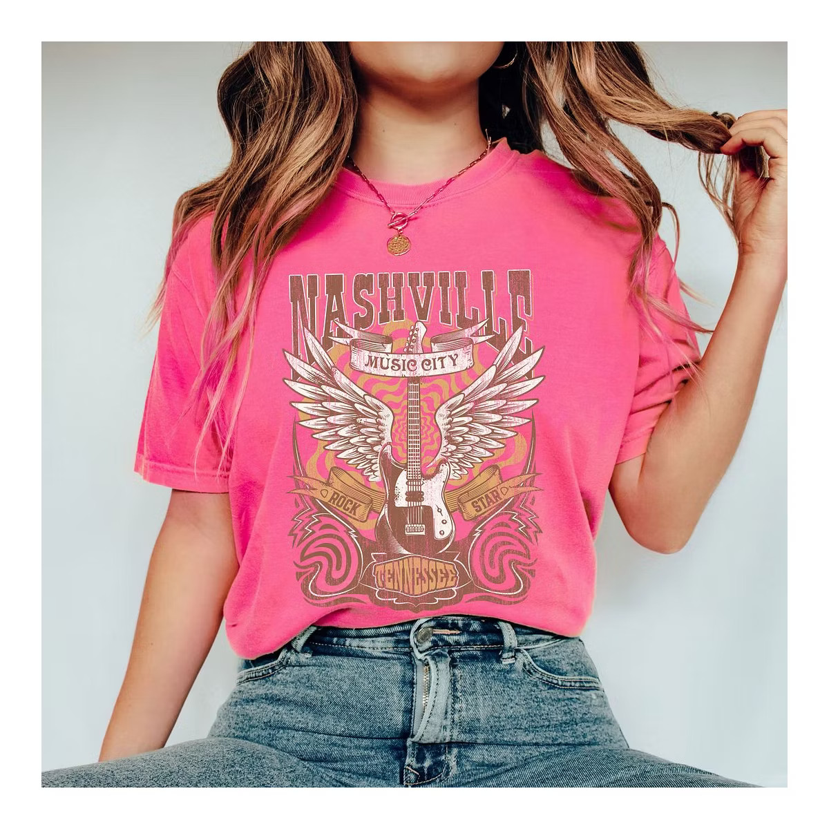 Simply Sage Market Women's Nashville Guitar Wings Short Sleeve Garment Dyed Tee | Target