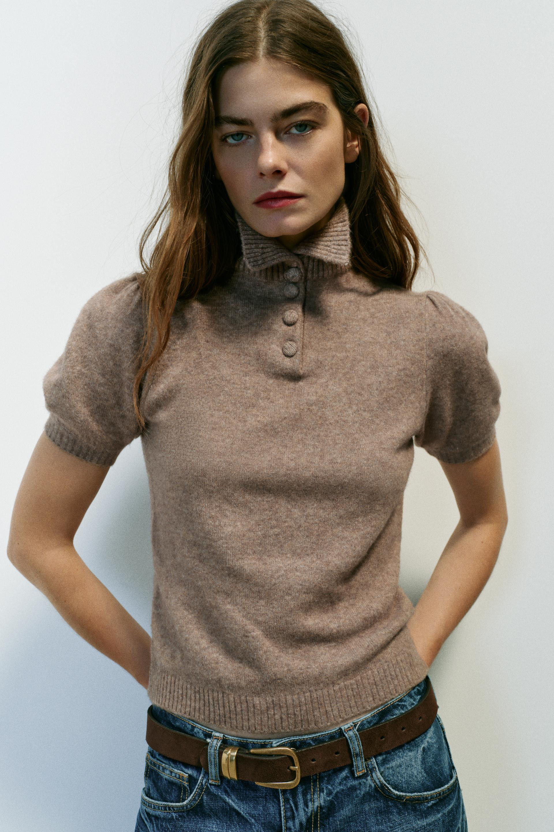 Zara - Brushed Effect Jacquard Knit Jumper - Women - Gray - Women | Zara US