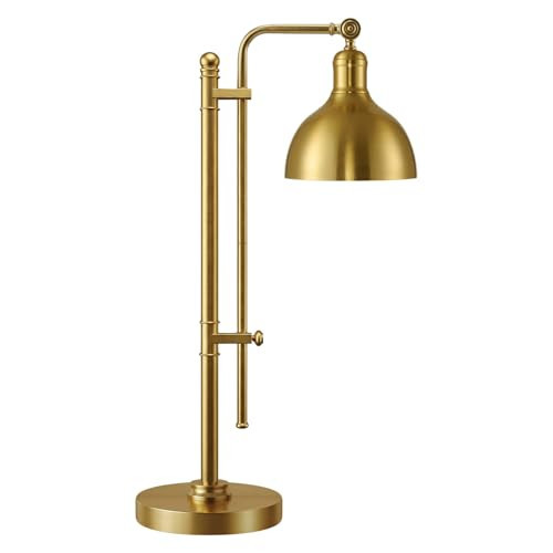 PARTPHONER Industrial Adjustable Desk Lamp for Home Office, Farmhouse Table lamp 29''-38'', Rustic Metal Task Desk Lamp in Brushed Gold Finish, Vintage Reading Lamp for Study Room，Gold | Amazon (US)