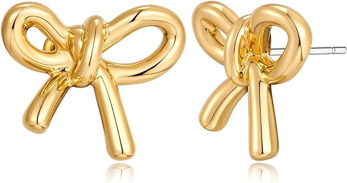 FAMARINE Gold Silver Bow Earrings for Women Fashion Earrings Gift | Amazon (US)