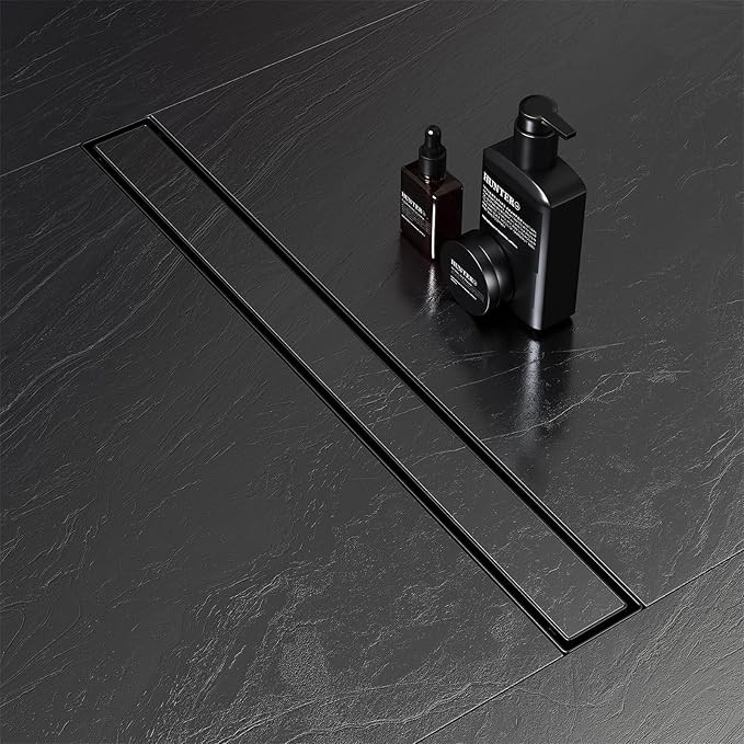 EXF Linear Shower Drain 18 Inch Matte Black with Reversible Flat & Tile Insert Cover, Stainless S... | Amazon (US)