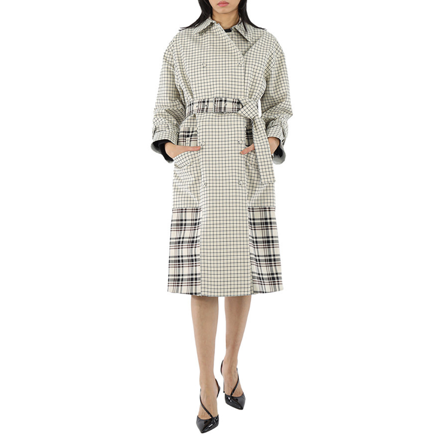 Proenza Schouler Ladies Windowpane Plaid Belted Trench Coat, Brand Size 4 | Jomashop.com & JomaDeals.com