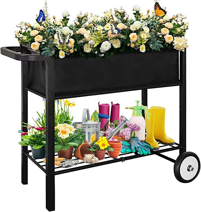 Koutemie Outdoor Raised Planter Box with Legs for Gardening, Elevated DIY Garden Bed Cart on Whee... | Amazon (US)