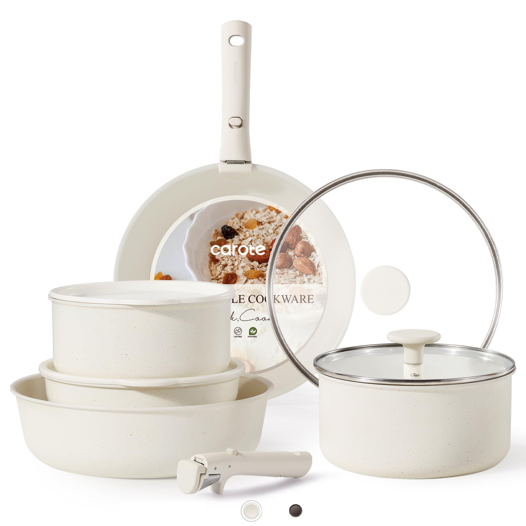 CAROTE 11pcs Pots and Pans Set, Nonstick Cookware Detachable/Removable Handle, Induction RV Kitch... | Amazon (US)