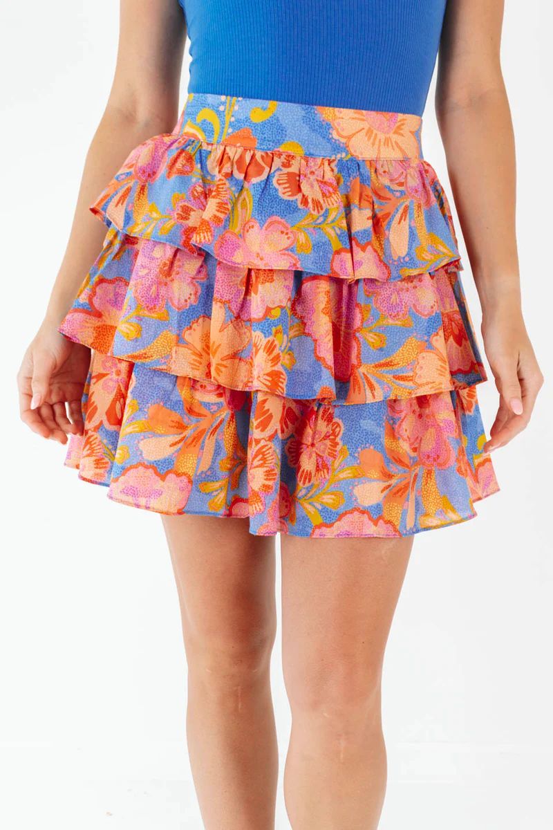 Hibiscus Dreams Skirt - Blue/Pink | The Impeccable Pig