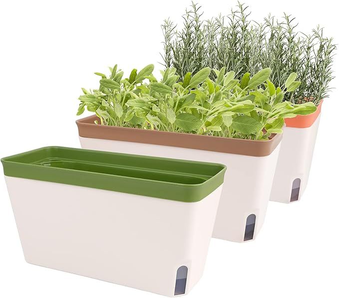 OurWarm Windowsill Herb Planter Box Indoor Set of 3, 10.5 Inch Self Watering Planter Pots with Vi... | Amazon (US)