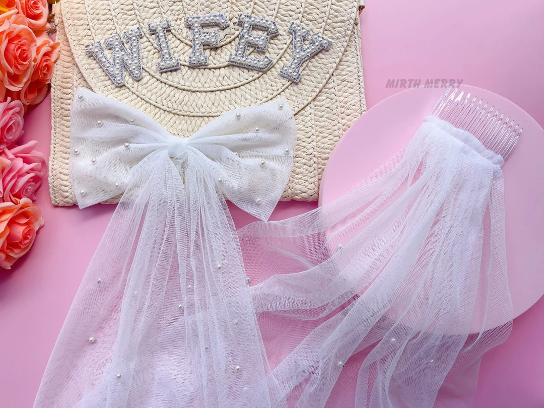 Tulle Pearl Bride Hair Bow Bride Veil Bow Wedding Hair Accessories for Bride Bridal Shower Gift, ... | Etsy (US)