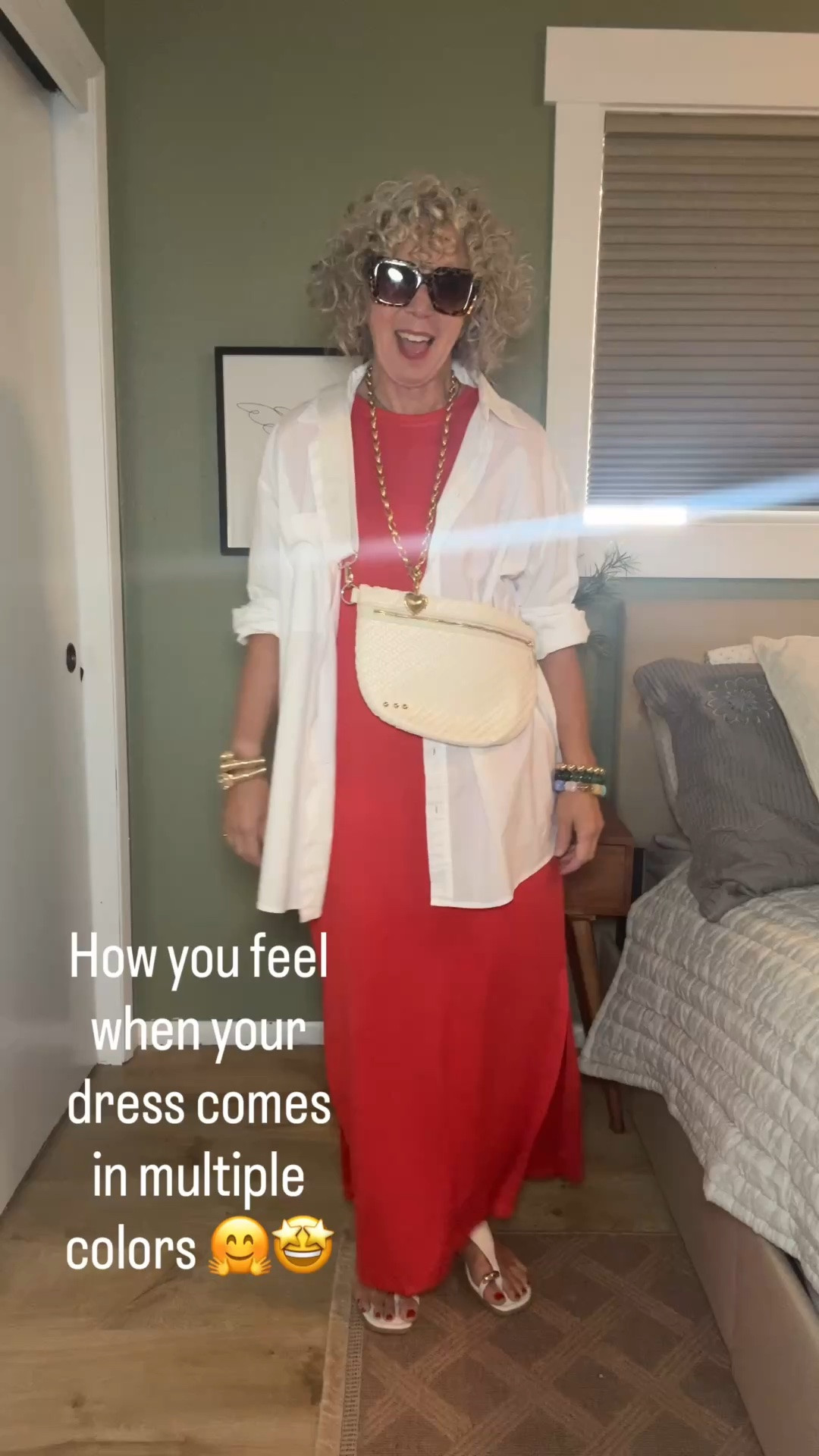 My favorite dress comes in so many fabulous colors.
Dress small
My white shirt is a men’s I’m in a small