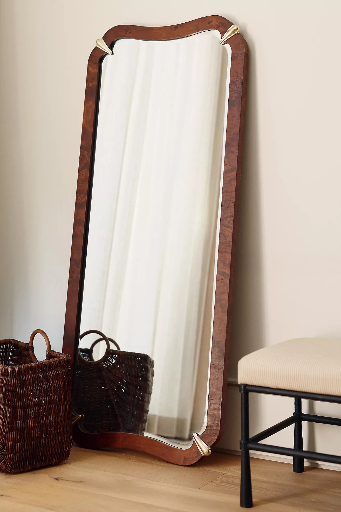 Violeta Scalloped Burl Wood Full-Length Mirror | Anthropologie (US)