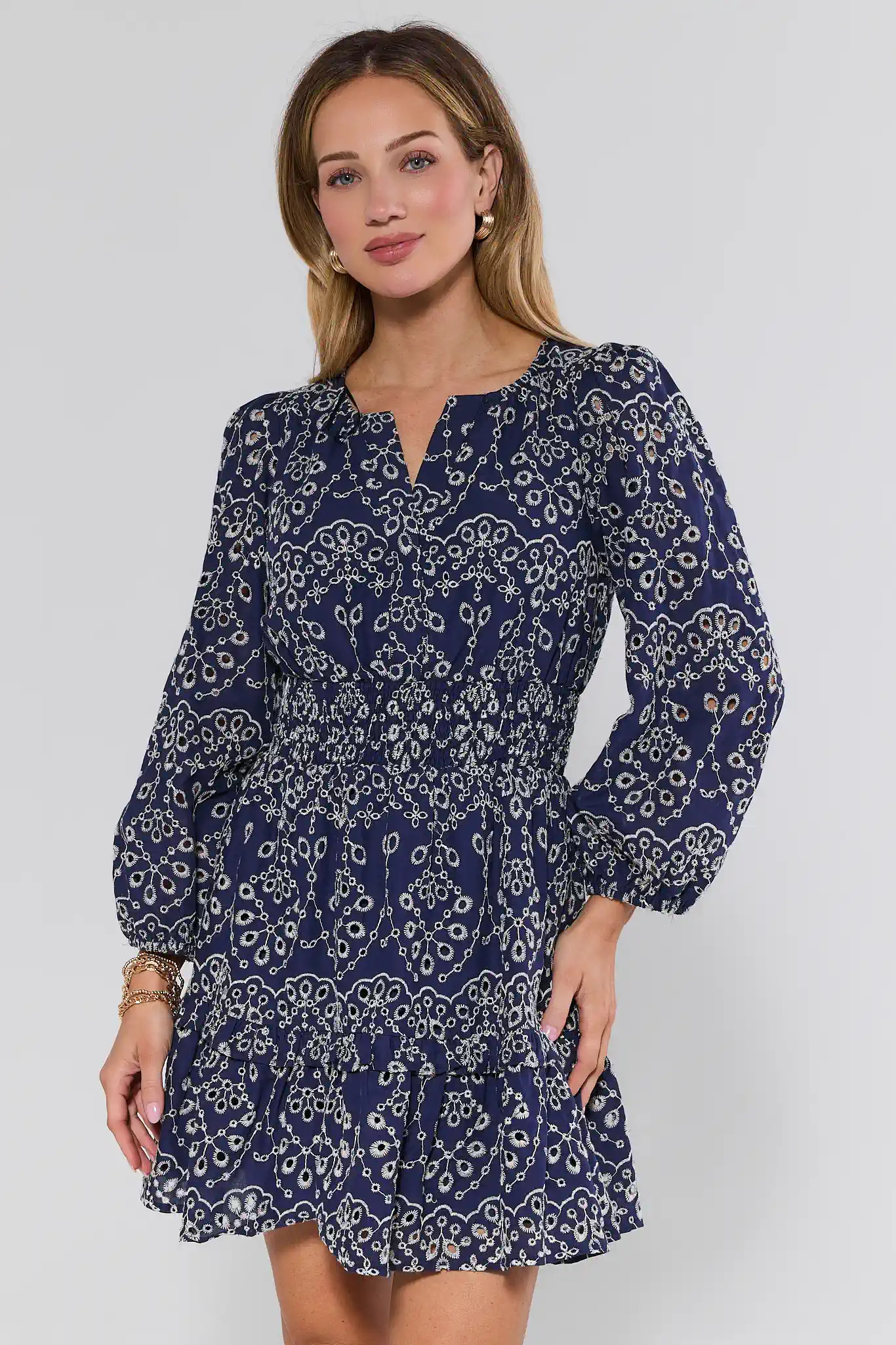 Emmie Navy Embroidered Short Dress | Avara
