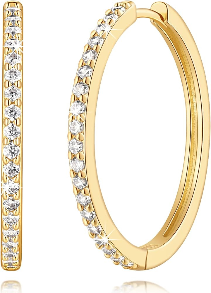 14K Gold Earrings for Women 14K Gold Hoop Earrings for Women Cubic Zirconia Shining Gold Hoops Ea... | Amazon (US)