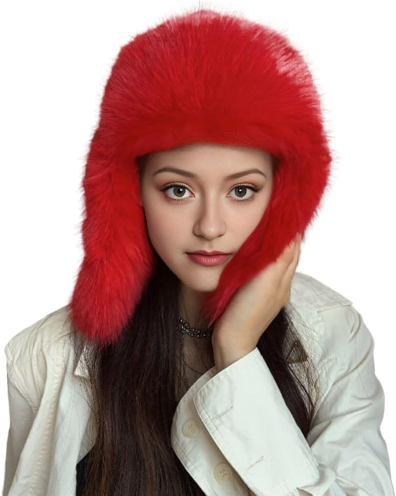 Women's Faux Fur Hat Winter Hats Ushanka Trapper Hat with Earflaps Russian Hat Warmer | Amazon (US)