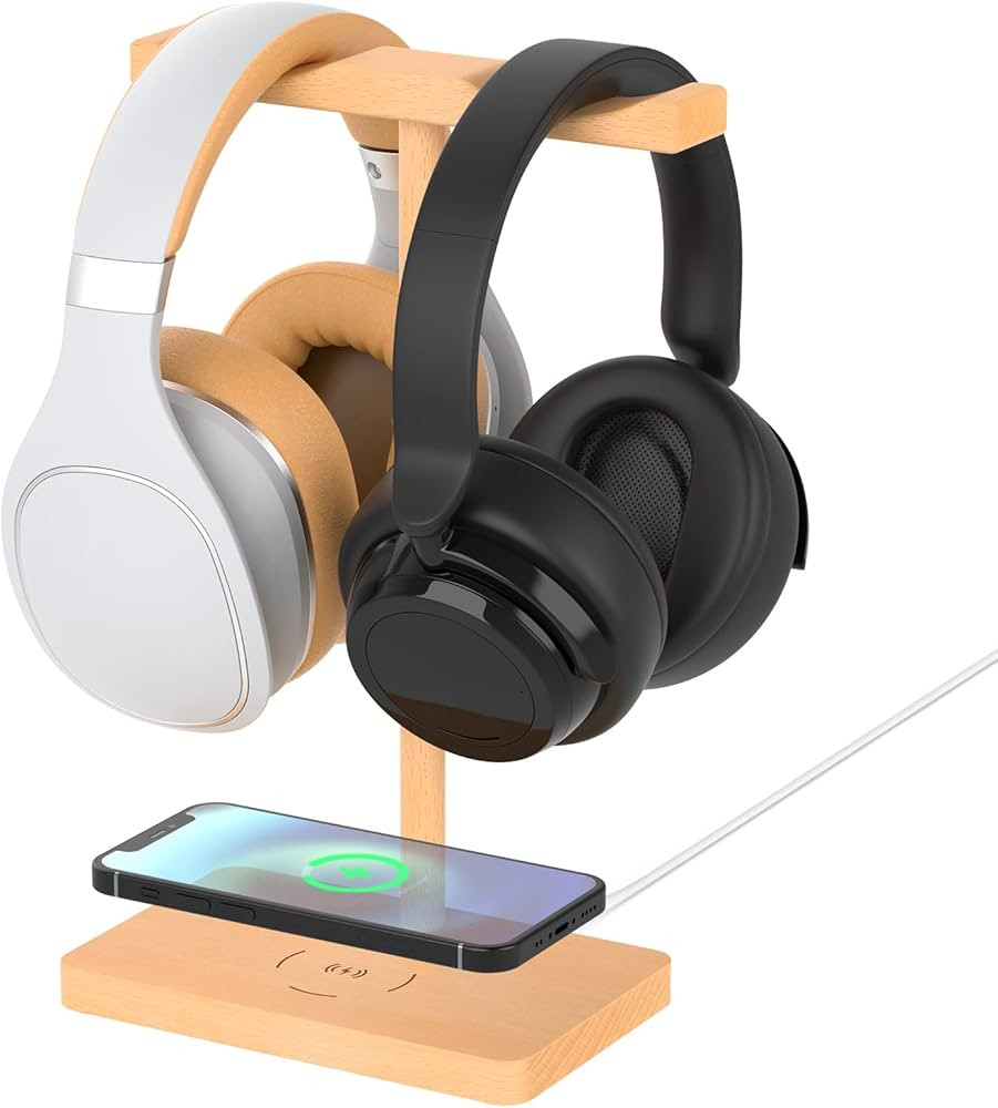 Headphone Stand Wood for Desk with Wireless Charger - ForTidy Gaming Headset Stand Holds Dual Uni... | Amazon (US)