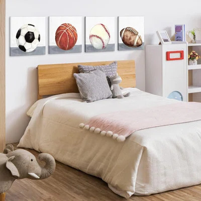 Room Wall Decor Sports Decor For Bedroom Rustic Soccer Football Baseball Basketball Canvas Pictures Kids Wall Art Vintage Ball Painting Nursery Playro | Wayfair North America
