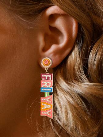 1pair Bohemian Beaded & Oil Drop Detail FRIYAY Drop Earrings For Teachers and Campus Girls | SHEIN