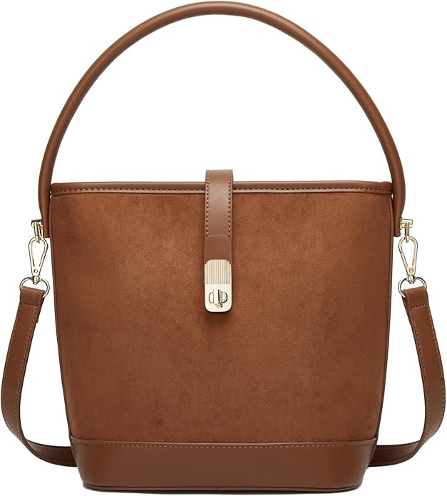 Vintage Faux Suede Bucket Bag Women 2025 PU Leather Fall Winter Handbag Top Handle Buckle Tote Sh... | Amazon (US)