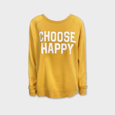 Women's Choose Happy Sweatshirt (Juniors') - Yellow | Target