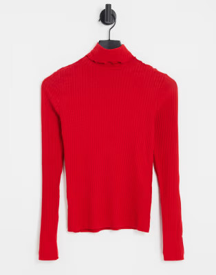Mango roll neck long sleeve top in red | ASOS (Global)