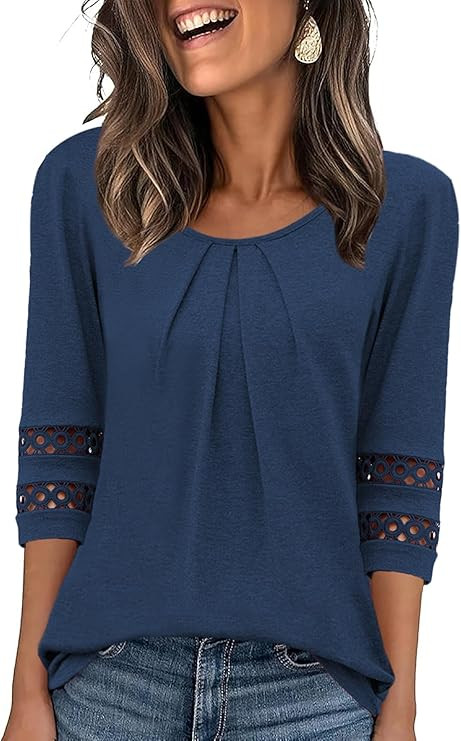 JomeDesign Womens Tops 3/4 Length Sleeve Casual Blouses 2025 Trendy Round Neck T Shirts Summer Cl... | Amazon (US)