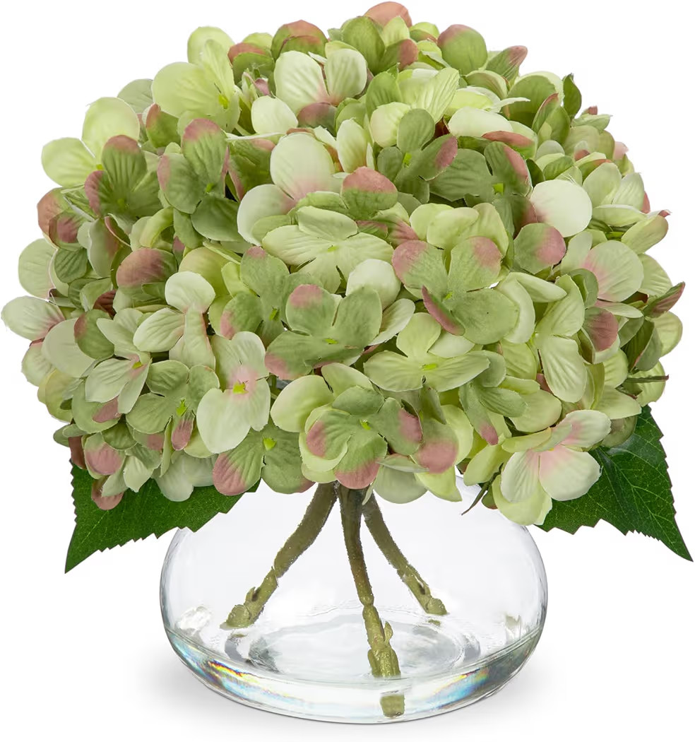 Hollyone Hydrangea Artificial Flowers with Glass Vase Dark Green Silk Faux Flowers Arrangements i... | Amazon (US)