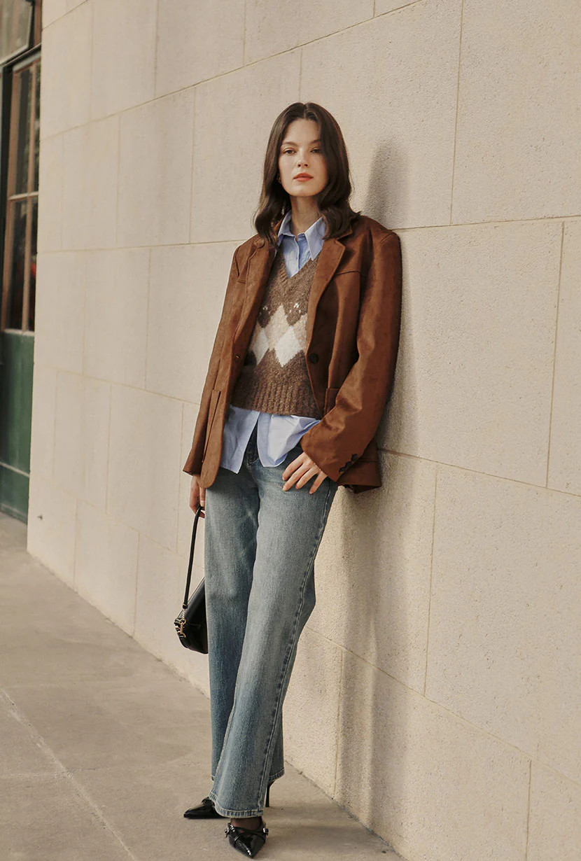 Dominique Oversized Suede Blazer - Caramel | Petite Studio NYC