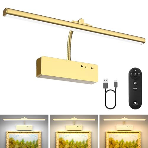 Lightbiz Picture Light, 15.35inch 5400mAh Rechargeable Picture Lights for Wall Battery Operated Wall Lights, 3 Colors Paintings Light Dimmable Art Light for Artwork, Gallery (Gold) | Amazon (US)