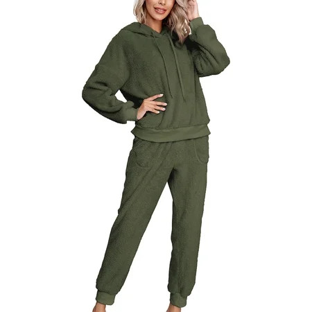 Frontwalk Winter Warm Fleece Plush Pajamas Set for Women Soft Fuzzy Lounge Homewear Pullover Set | Walmart (US)