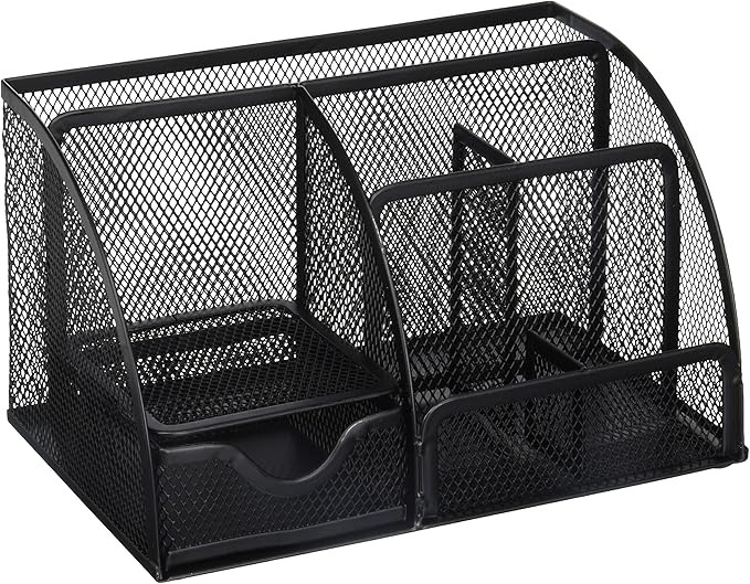 Greenco Mesh Office Supplies Desk Organizer Caddy, 6 Compartments, Black | Amazon (US)