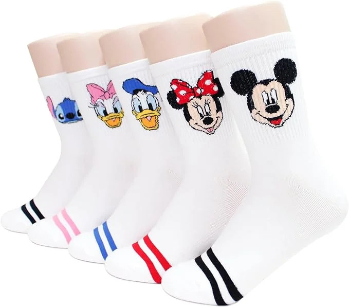 Disney Character Crew Socks, 5 Pairs Set, Mickey Mouse Minnie Donald Daisy Pooh, Multi-Color | Walmart (US)