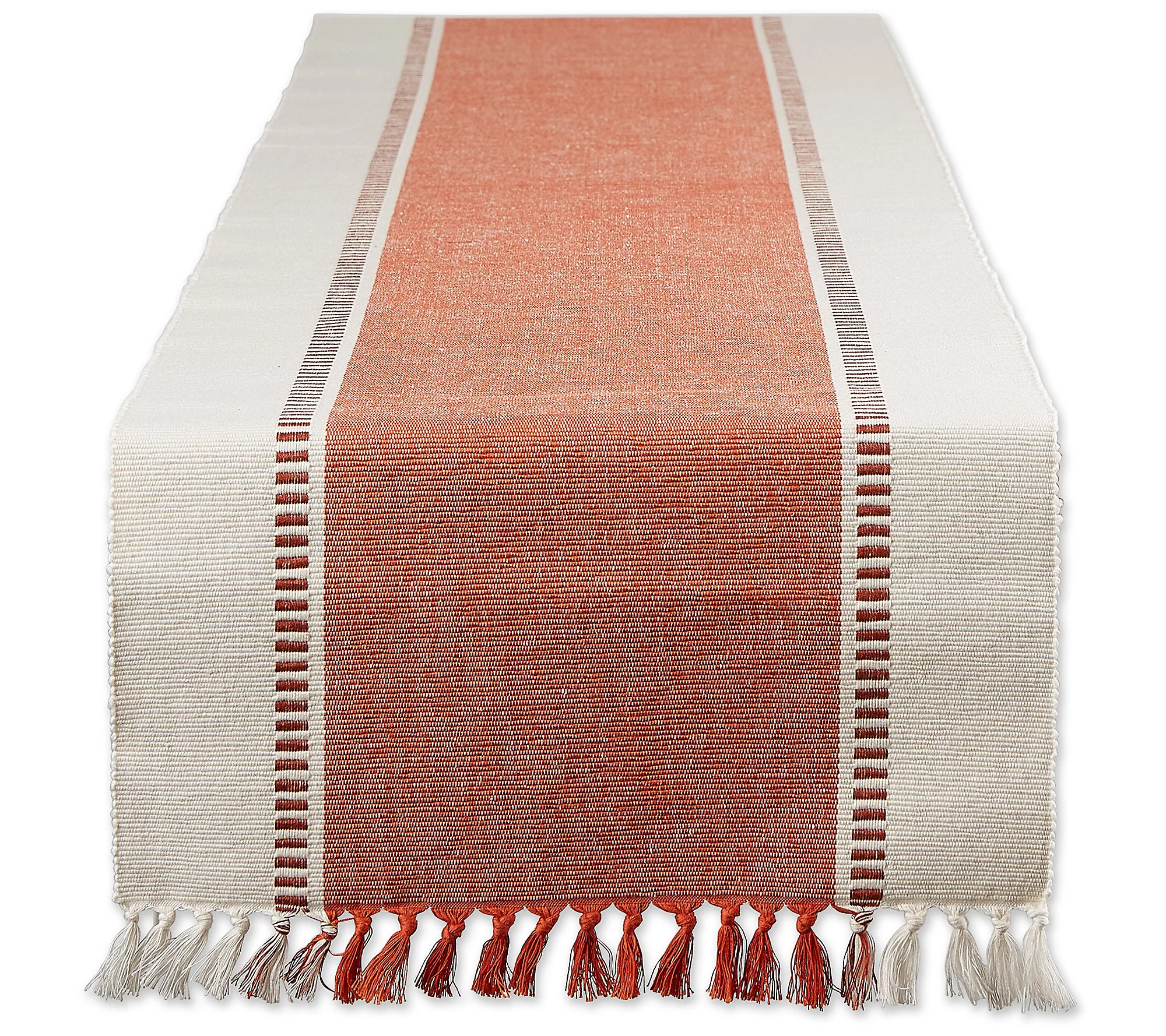 Design Imports Striped Fringe Ribbed Table Runn er 13""x 72 | QVC