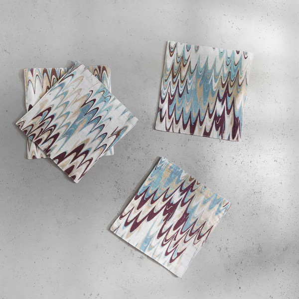 Fluted Marble Printed Cocktail Napkin, Set of 4 | Kassatex
