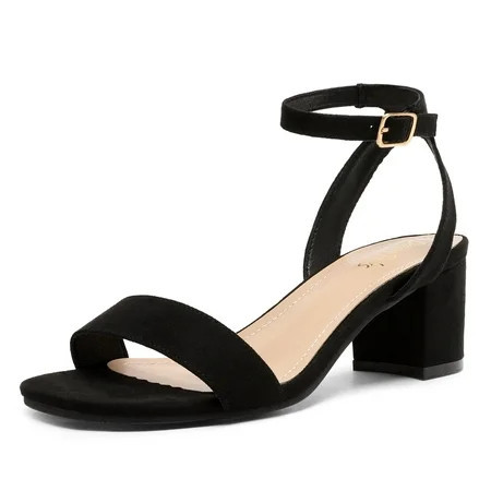 Dream Pairs Women s Open Toe Ankle Strap Low Block Chunky Heels Sandals Party Dress Pumps Shoes CARNIVAL-W Color BLACK/SUEDE Size 7.5W. | Walmart (US)