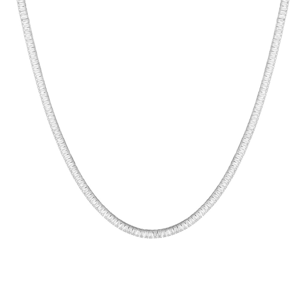 Lab Grown White Sapphire Baguette Tennis Necklace | AUrate New York