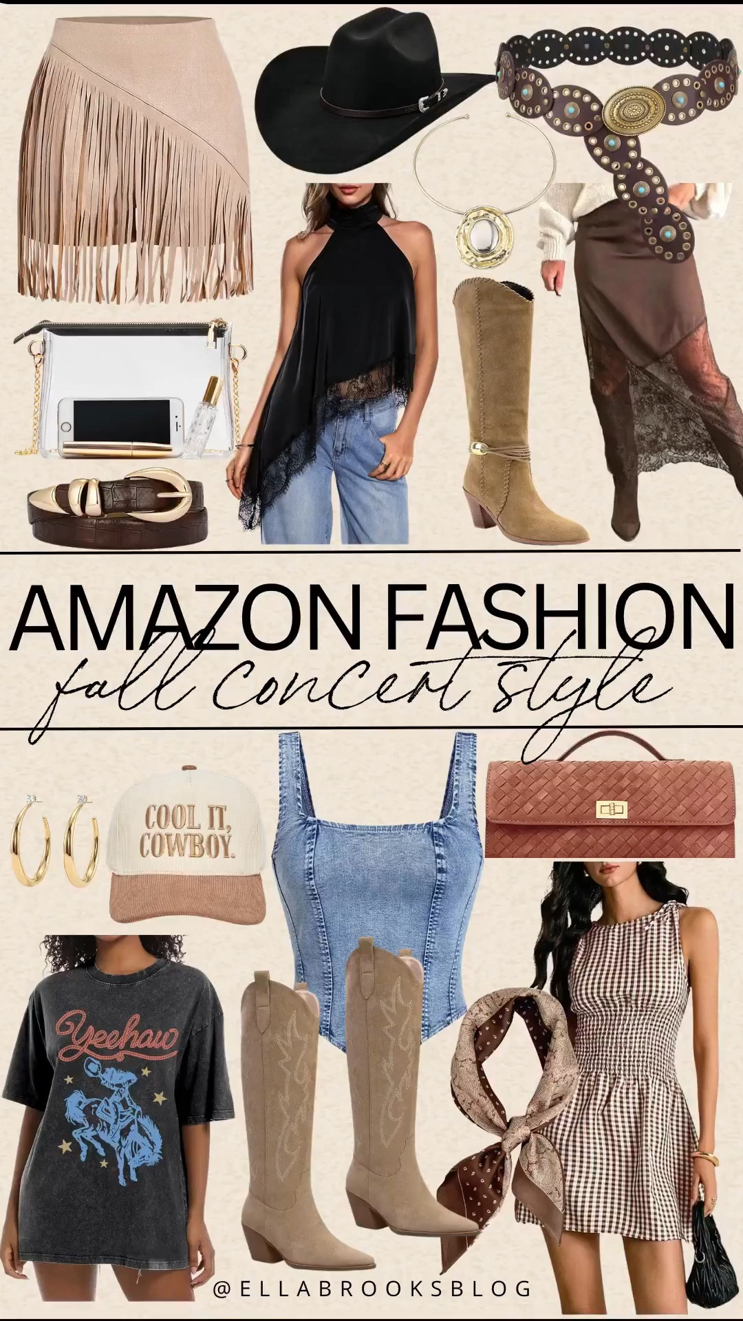 Amazon fall concert style

Country concert, Amazon fall style,
Denim top, gingham dress, suede boots, western hat, stadium bag, graphic tee

#LTKootd #LTKSeasonal